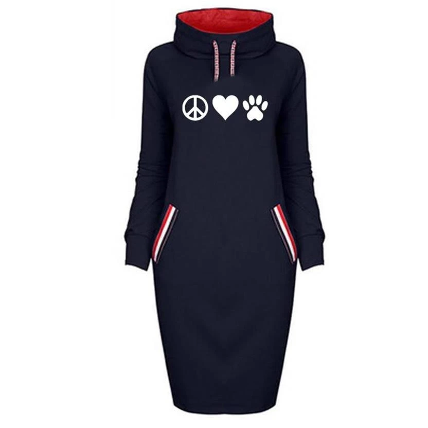 Hoodies For Women Dog Paw Heart Animal Print Long High Collar Dress Tops Sweatshirt Femmes Hoodies Women Hoody Pattern