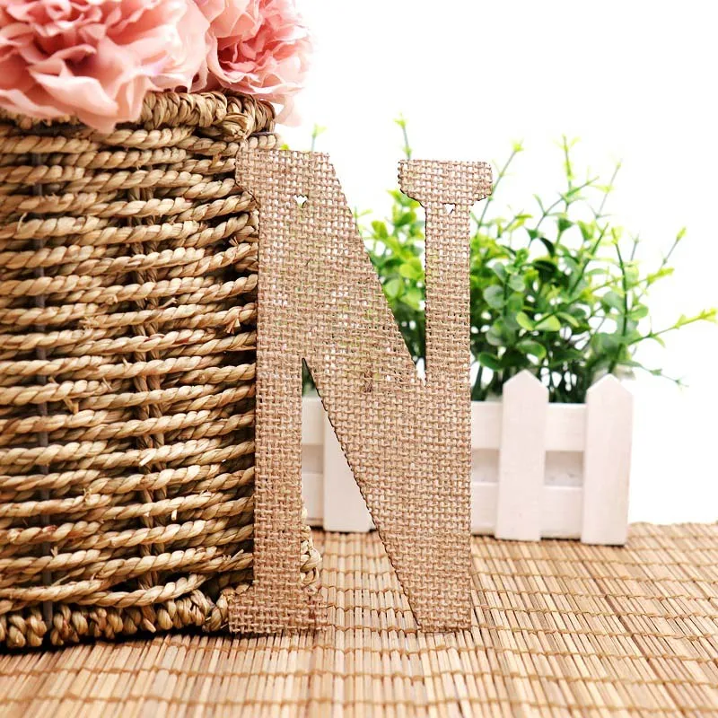 N Винтажный джутовый Hessian из мешковины A-Z буквами алфавита DIY баннеры гирлянды Таблица дисплей для дня рождения Свадебная вечеринка украшения - Цвет: N