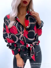 

2022 spring new women's red rose pattern shirt