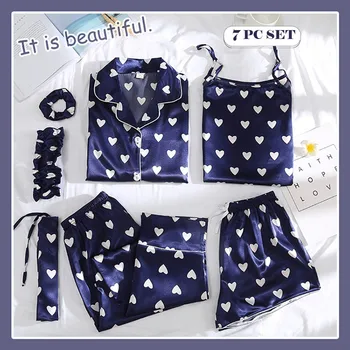 

7PC piżama damska Silk Pajamas For Women Short Pyjamas Women Silk Sleepwear Summer Pijamas Women домашняя одежда женская pijamas