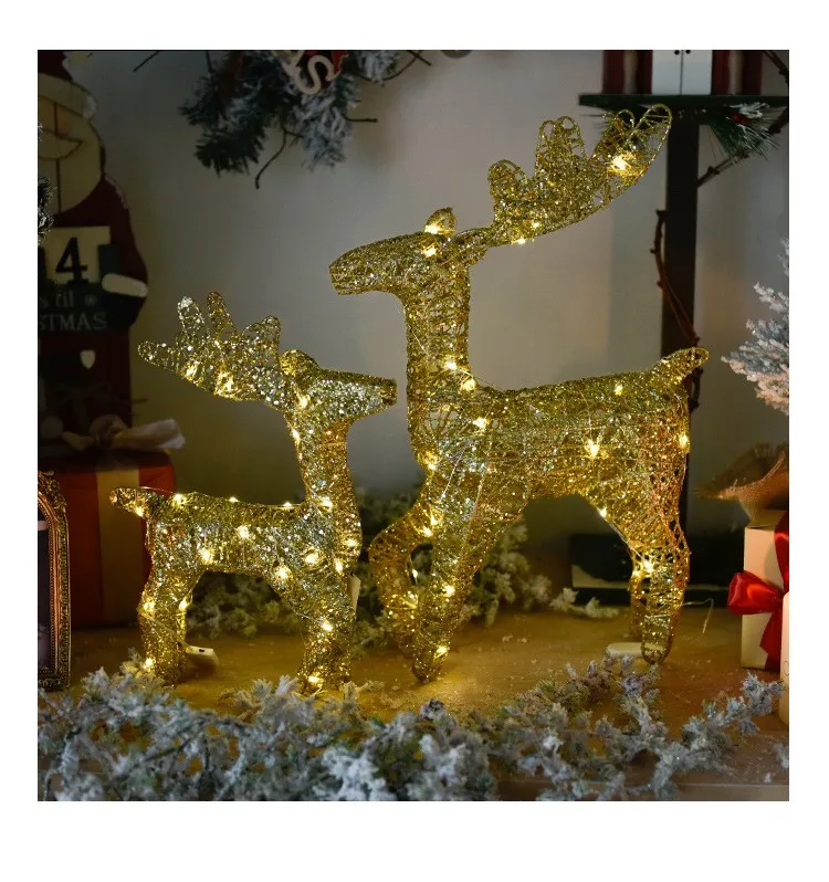 Рождественские украшения для дома с оленем, Золотой олень, окна, праздничные Вечерние Декорации, праздничные подарки