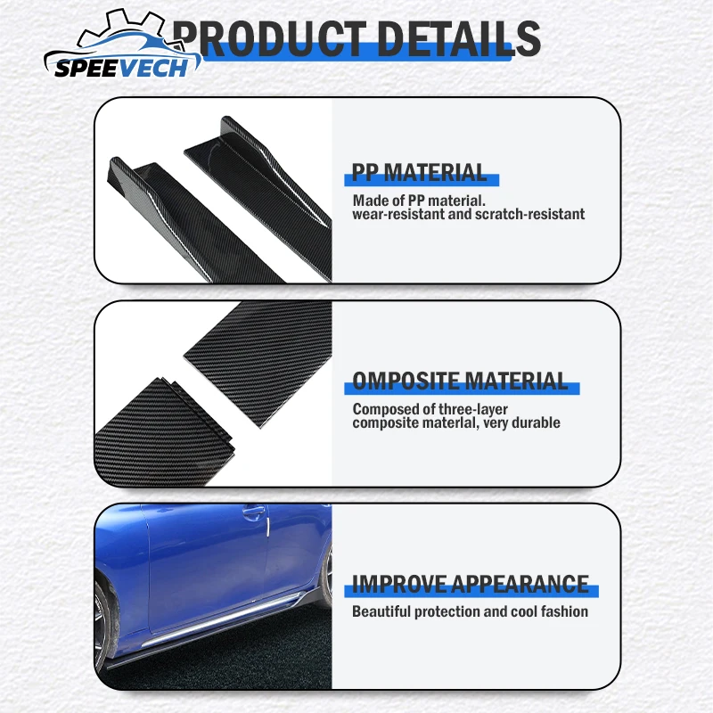 6PCS 2m/2.2m Universal Side Skirts Extension Rocker Panels Lip Wing Splitters on Bumper Car Styling for BWM f30 Front for VW