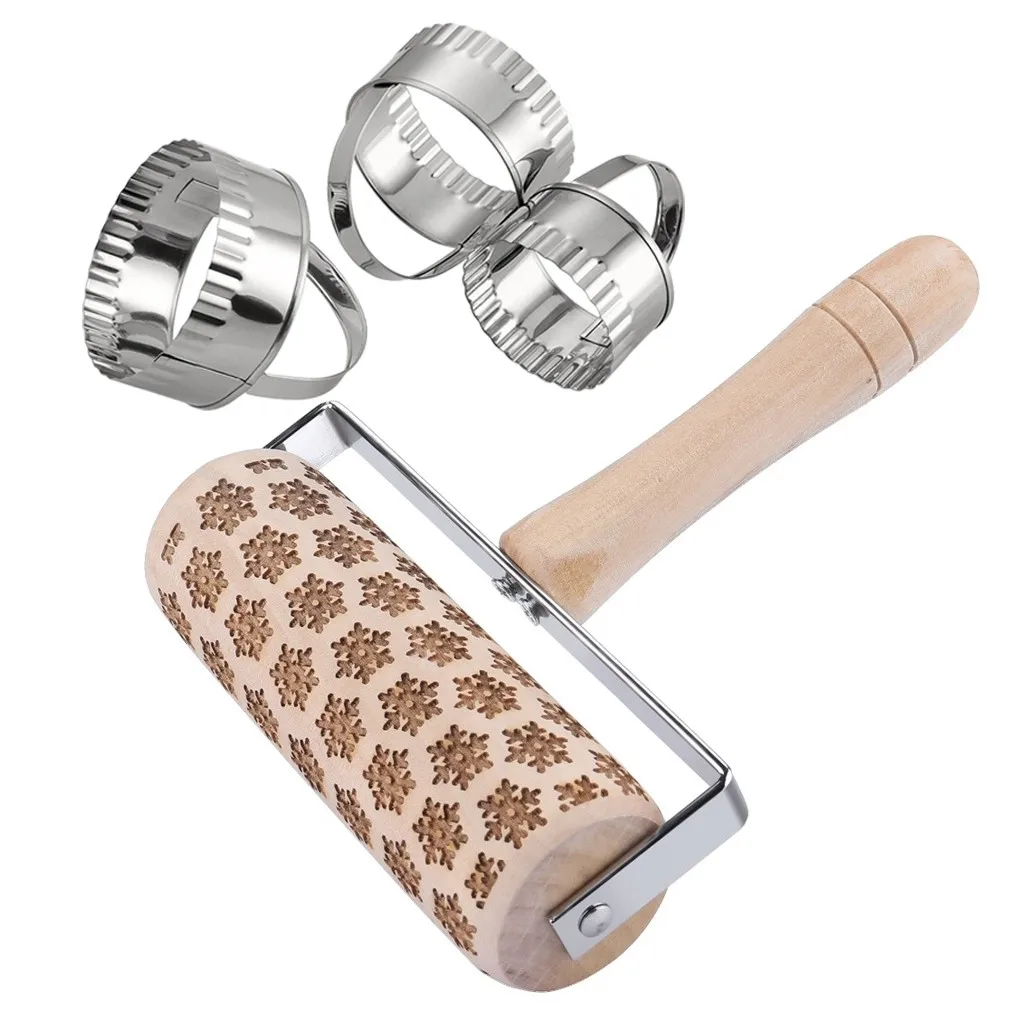 kitchen bakeware Embossed Rolling Pin Christmas Wooden Rolling Pins With Cookies Mold For Baking family accessories rolling pin