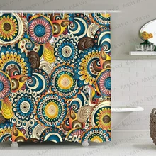 

Blooming Shower Curtain， Arabesque Spiral Texture Luxury Pattern for Family Bathroom Decor，Durable Polyester Yellow Blue Sets