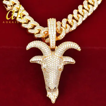 

The goat Pendant Necklace 20mm Cuban Chain Charm on real Silver pendant medallion jewelry plated hip hop jewelry