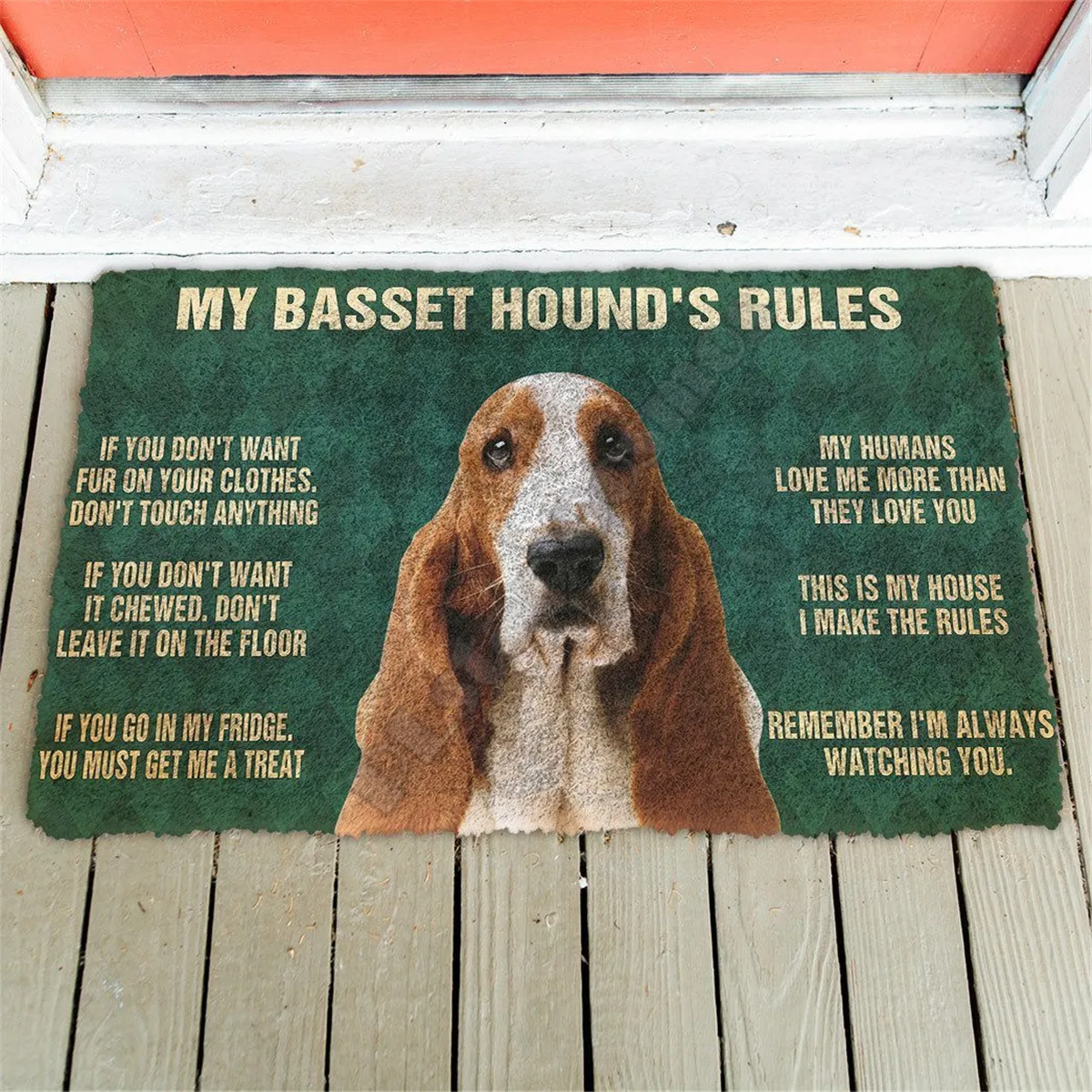 

3D напольный коврик My bассет Hound's Rules, Нескользящие напольные коврики для дверей, декоративный коврик для крыльца