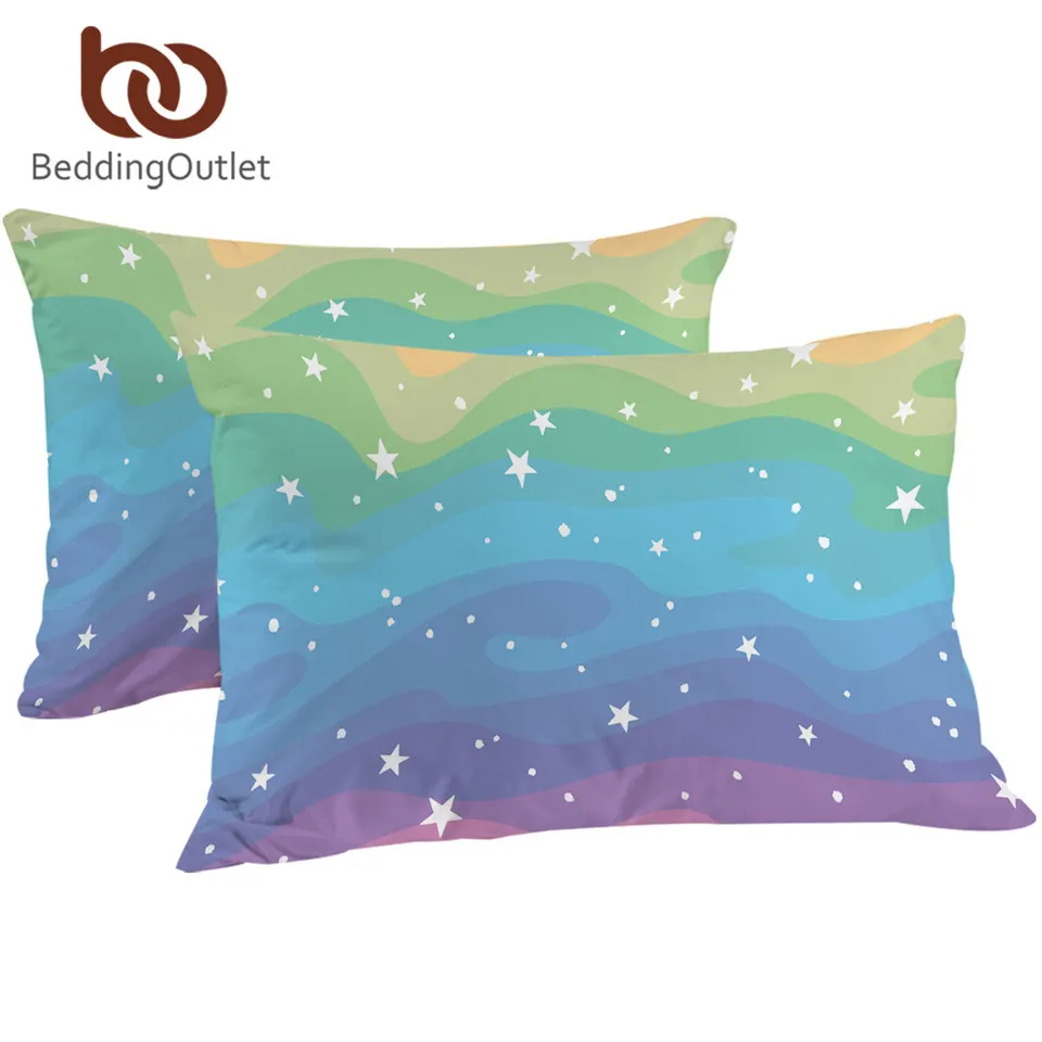 

BeddingOutlet Rainbow Pillowcase Colorful Pillow Case Pink Purple Pillow Protector Watercolor Pillow Cover Star Cozy Home Decor