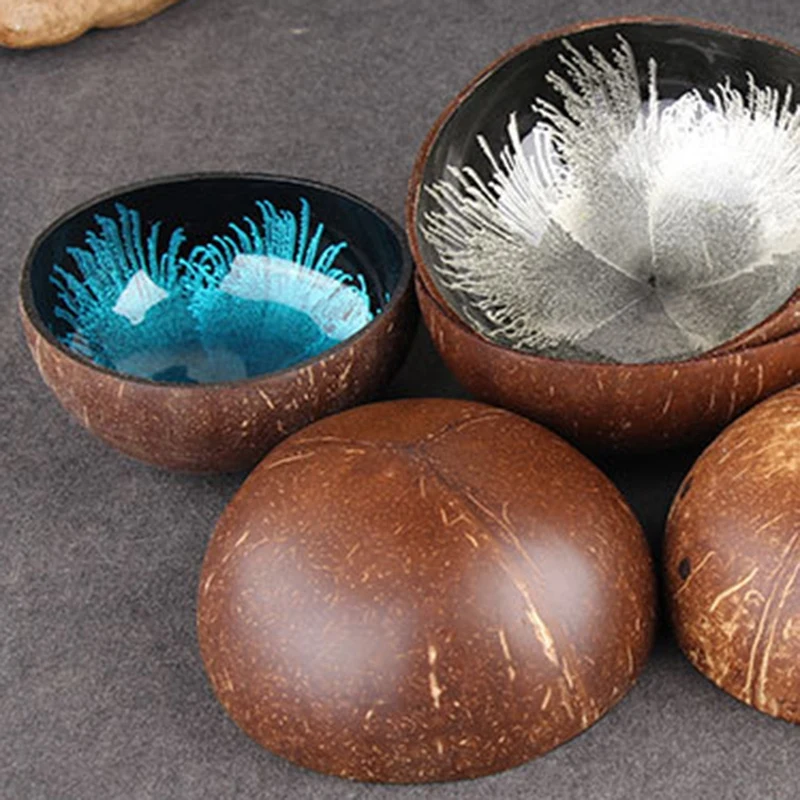 6Pcs/Set Natural Coconut Shell Key Candy Dish Table Key Storage Section Coconut Bowl Ink Creative O