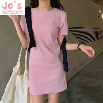 

Women Korean Solid A-Line Kawaii Dress Casual Short Sleeve O-Neck Party Dress Ladies Above Knee Empire Vestidos Cute Clothing