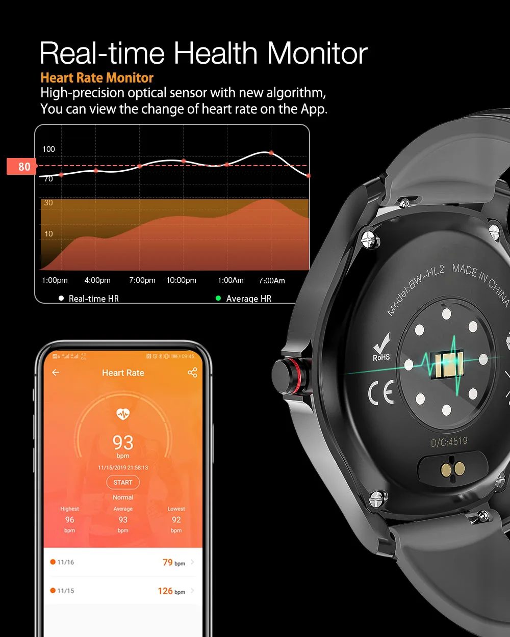 Tela de Toque Cuidados com a Saúde dos Homens Pulseira para Ios Android para Xiaomi Blitzwolf Completa Relógio Inteligente Freqüência Cardíaca Hl2 6 dos homens pulseira para ios android para xiaomi