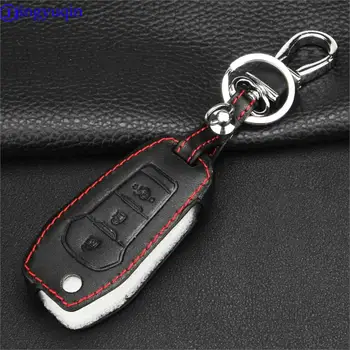 

jingyuqin 3 Buttons Leather Floding Flip Car Key Case Cover for Ford Everest Explorer Edge Focus Kuga Remote Key Chain FOB