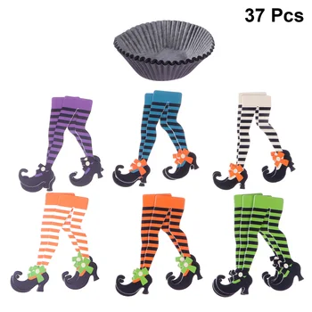 

37pcs Halloween Cake Toppers Cake Decor Set Halloween Paper Cake Inserts Cake Holder for Dessert Shop