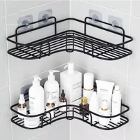 Bathroom kitchen Punch Corner Frame Shower Shelf Wrought Iron Shampoo Storage Rack Holder with Suction Cup bathroom accessories 3
