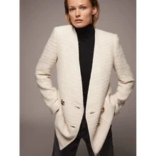 

Tweed V Neck Blazer Suit Women Fashion Solid Colors Double Breasted Commute Blazer Coat Autumn New Mid Length Office Casual Suit