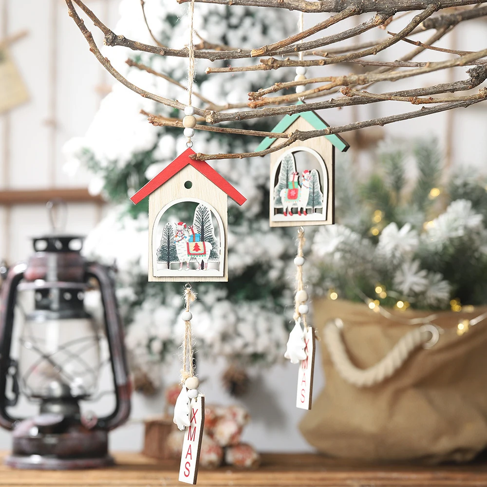 Cute House Design Christmas Tree Mini Christmas Decorations Scene Arrangement Window Shopping Mall Store Gift New Year