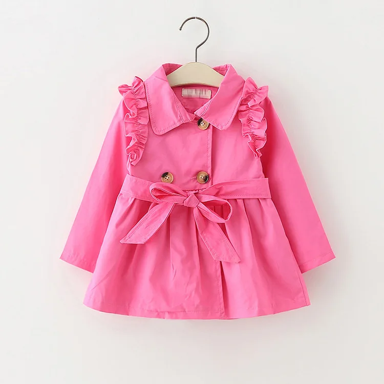 

2019 New Style Childrenswear Spring Solid Color Shoulder Frilled Trench Coat Korean-style CHILDREN'S Jacket