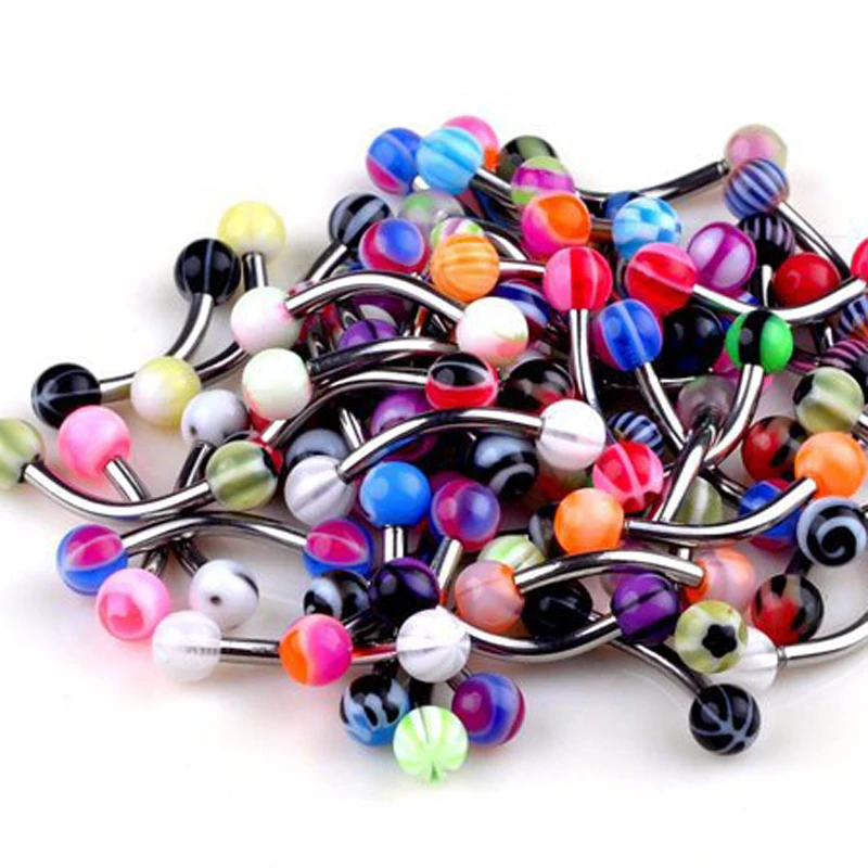 110pcs/Lots Mixed Acrylic Assorted Ball Tongue Nipple Bar Ring Barbell Piercing Tongue Stainless Steel Body Jewelry Wholesale