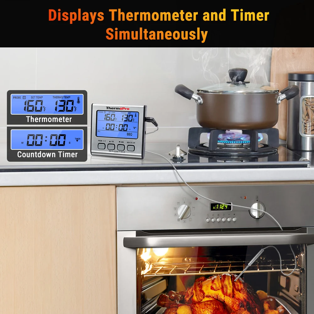 ThermoPro TP17 двойной зонд Открытый термометр для приготовления мяса большой ЖК-дисплей подсветка гриль для еды термометр с таймером режим для курильщика