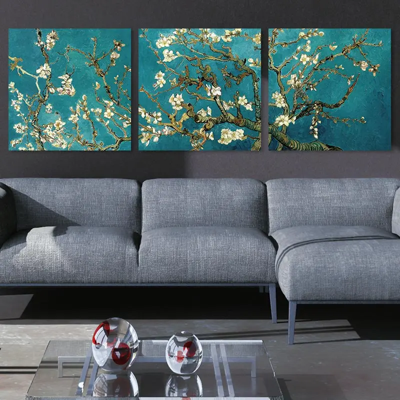 3 Панели Ван Гог жизнь счастливый плакат с изображением дерева живопись абстрактное масло дерево холст искусство картина абрикосовый цветок Цветущая стена картины