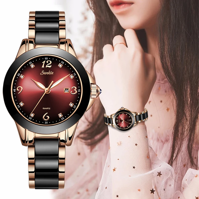

2019 Hot SUNKTA Brand Fashion Watch Women Luxury Ceramic And Alloy Bracelet Analog Wristwatch Relogio Feminino Montre Relogio