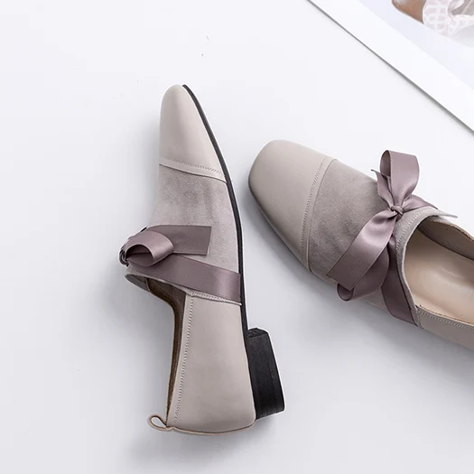 Черные дизайнерские туфли высокого качества женские Роскошные туфли на плоской подошве с квадратным носком, г. Серая замшевая обувь без шнуровки для отдыха из натуральной кожи Китая - Цвет: Серый