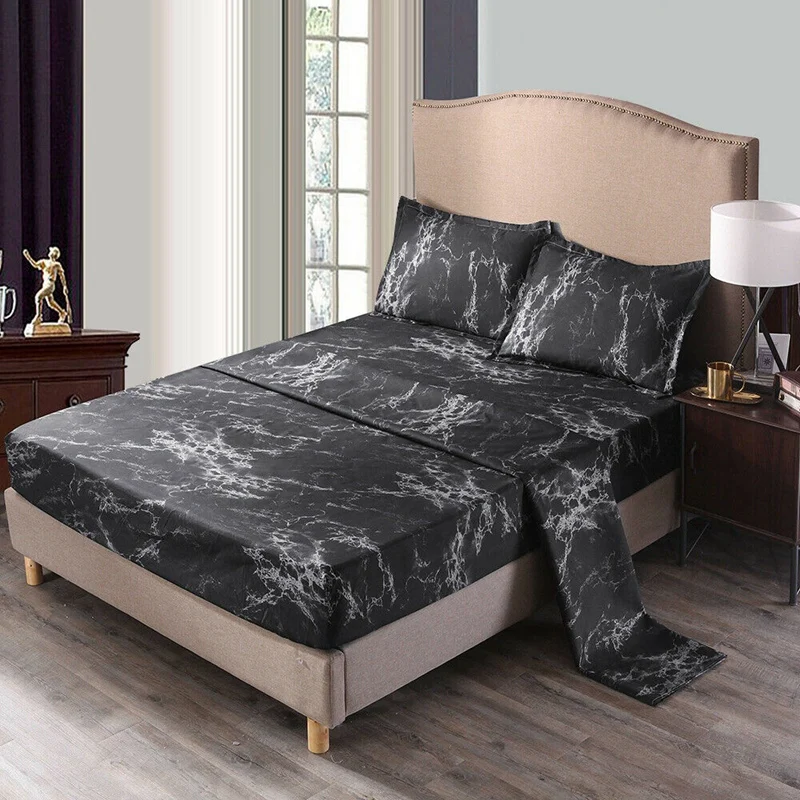 Hot Sale 1 Set 4 Piece Marble Cover Marble Bed Sheet Pillow Case Set Deep Pocket Comforter Cover Soft Bedding