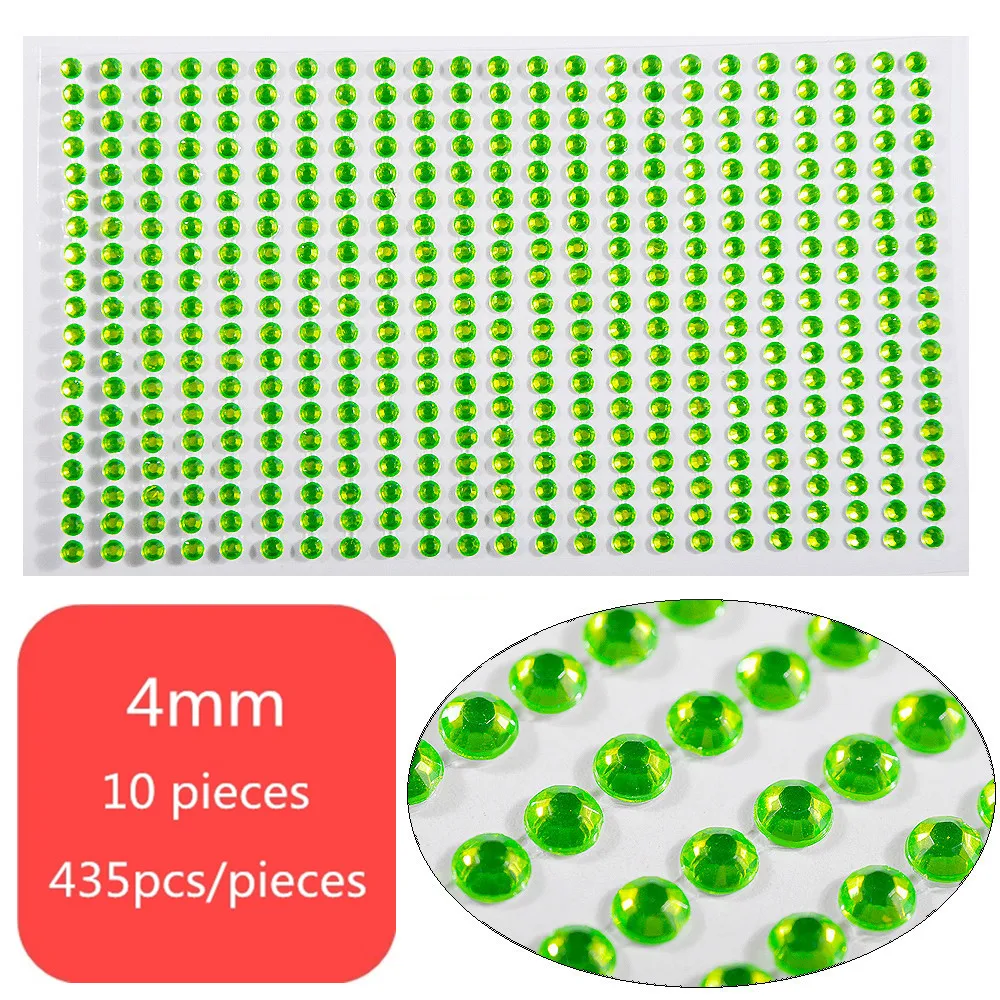 Light green 10 pieces 3/4/5mm Self Adhesive Rhinestone Crystal Stickers Glue On Nail Jewelry Stickers Flatback Strass Nail Art Stone - Цвет: Light green