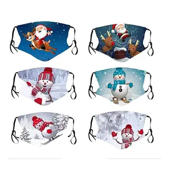 

6Pcs Christmas 3D Digital Printing Mask Cotton Dustproof Men And Women Masks Washable And Reusable Mouth Mask