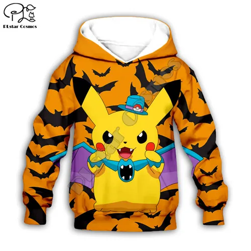 Kids hoodies Детский комплект с рисунком для мальчиков и девочек, толстовки с капюшоном на Хеллоуин, с изображением Пикачу, ведьмы, покемона, толстовки на молнии с изображением тыквы, летучей мыши - Цвет: Kids hoodies