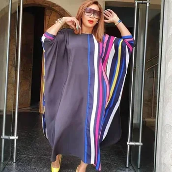 

Plus Size Dashiki African Print Dresses for Women Fashion Ruffle Striped Bat Sleeve Summer Chic Beach Boho Party Long Maxi Dress