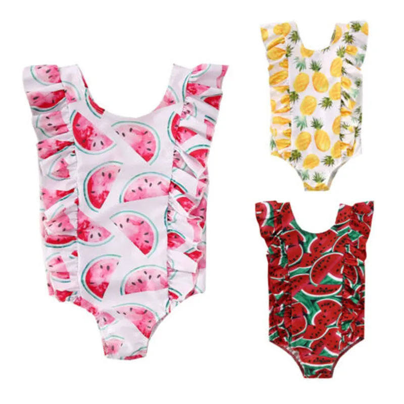 

2020 Toddler Kids Baby Girls One Piece Bikini Suit Watermelon Pineapple Print Ruffles Swimsuit Swimwear Bathing