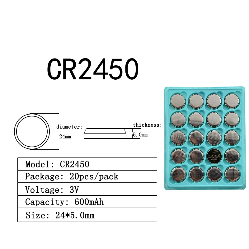 CR2450, Bouton, KCR2450, 5029LC, LM2450, 2450, 100pcs