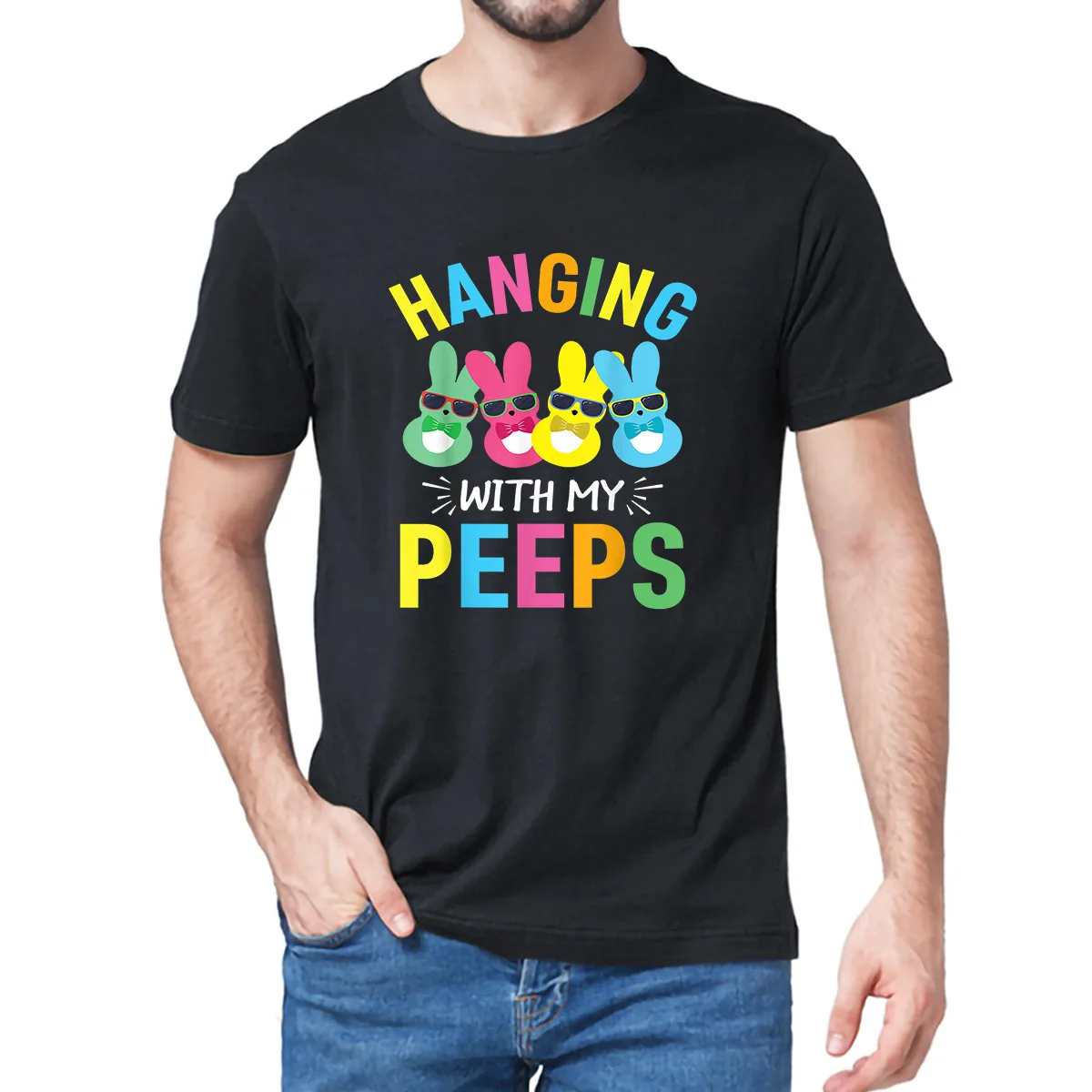 

Unisex Hangin With My Peeps Cute Bunny Easter Family Gift Men's 100% Cotton Short Sleeve T-Shirt Funny Streetwear Soft Women Tee