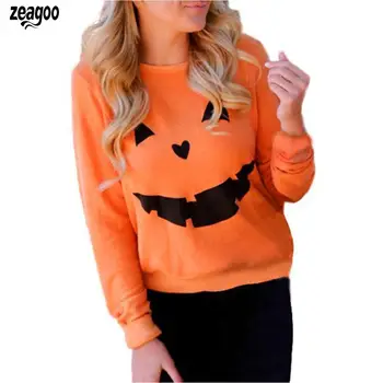 

Women Fashion Halloween Round Neck Long Causal Winter, Autumn Sleeve Orange Pumpkin Sweatshirt