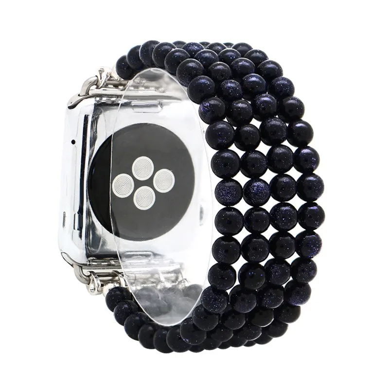 LuReen натурального камня бирюзы Эластичная лента для наручных часов Apple Watch серии 1/2/3, 42 мм, 38 мм, версия браслет ремешок для наручных часов iwatch, 4/5 40 мм 44 мм - Цвет ремешка: Starry stone