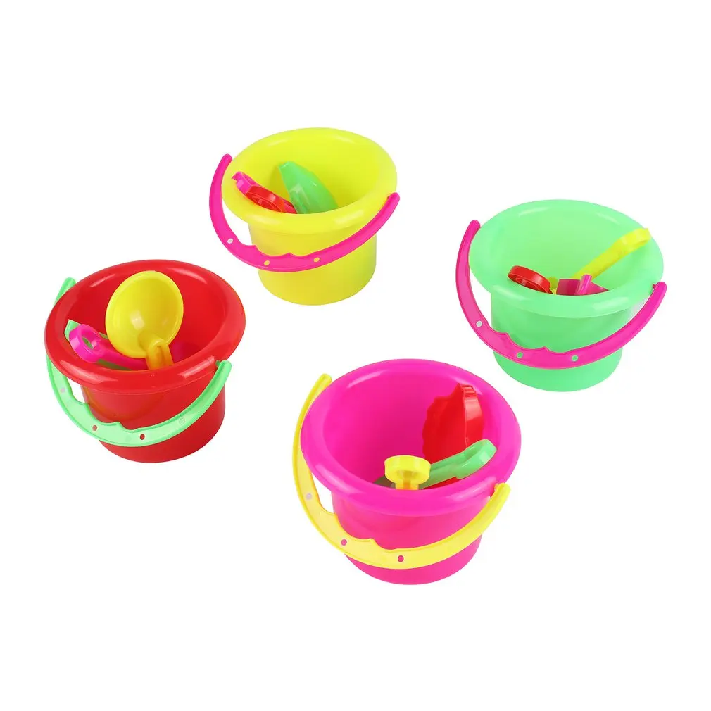 

4pcs Novelty Mini Beach Toys Set Sand Pails Bucket with Shovel Rake Summer Pool Beach Sand Play Toys Gift for Children Kids