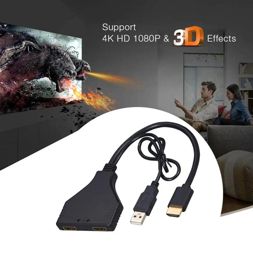 Премиум 4K HDMI 2,0 кабель сплиттер адаптер конвертер 1 в 2 Выход HDMI штекер 2 HDMI Женский UHD портативный HDMI кабель сплиттер