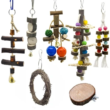 

7 Packs Bird Parrot Swing Chewing Toys Natural Wood Blocks Parrot Tearing Cage Toys Best for Finch,Budgie,Parakeets