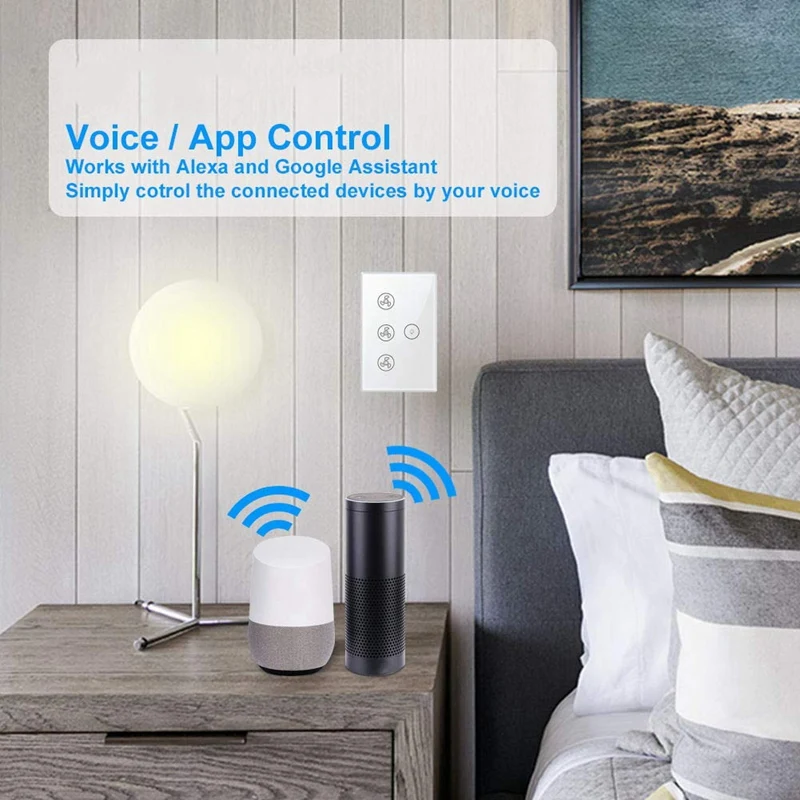 WiFi умный потолочный светильник-вентилятор настенный выключатель, Smart Life/Tuya APP пульт дистанционного управления различными скоростями, совместим с Alexa и Google Home