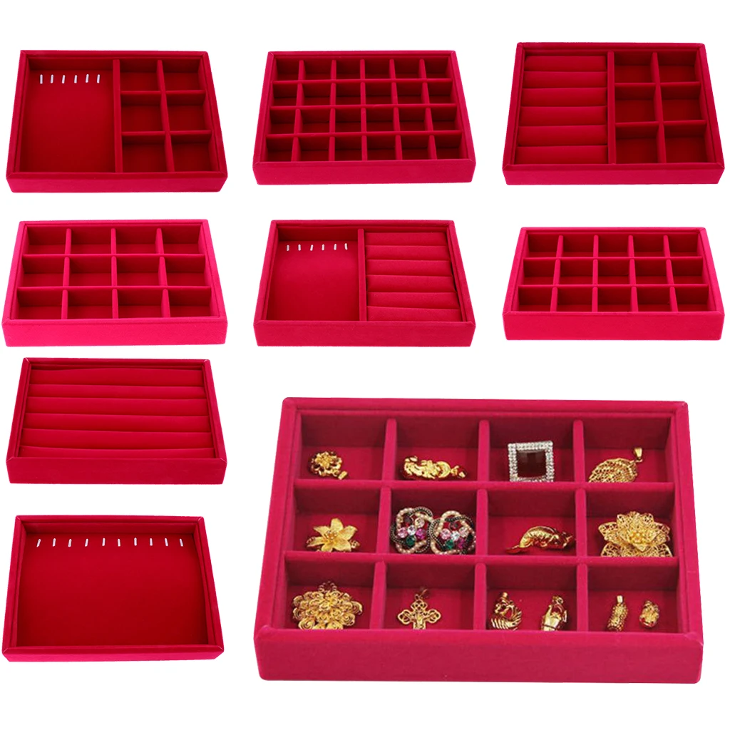 Stackable Jewelry Tray Drawer Insert Display Show Case Dresser Organizer for Ring Stud earrings