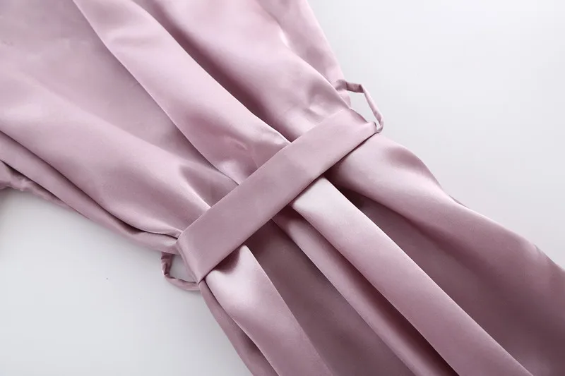 C& Fung гладкие атласные халаты ярко-розовый цвет шампанского серебро кимоно халат Женская простота пижамы Свадебные вечерние Халаты короткие S-XXL - Цвет: mauve