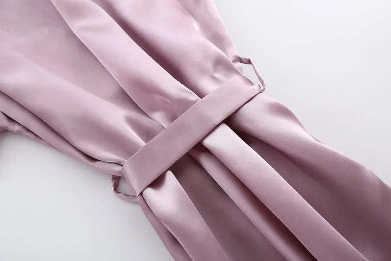 mauve C& Fung гладкие атласные халаты ярко-розовый цвет шампанского серебро кимоно халат Женская простота пижамы Свадебные вечерние Халаты короткие S-XXL - Цвет: mauve