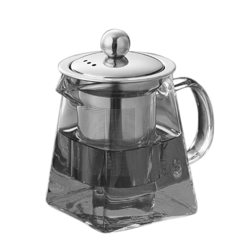 750ML Heat Resistant Glass Teapot Thickened With Stainless Steel Infuser Tea Pot Clear Square Kettle Kungfu Set | Дом и сад