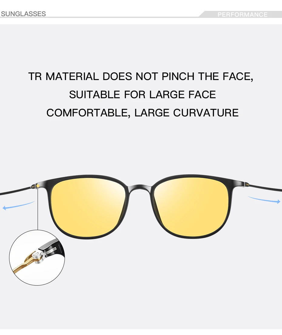 óculos oval para dirigir com lentes amarelas, de dia e noite