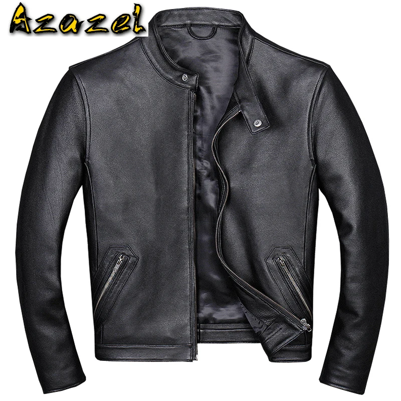 

European Fashion Sheepskin Coats For Mens Plus Size 5XL Men‘s Genuine Leather Jacket Black Color Casual Mens Brand Clothing A002