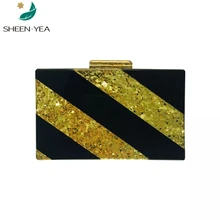 Брендовая дизайнерская сумка-мессенджер Новинка стильное Полосатое акриловая вечерняя сумочка золотистый и черный вычурный женский клатч кошелек Роскошные вечерние Выходные туфли на выпускной