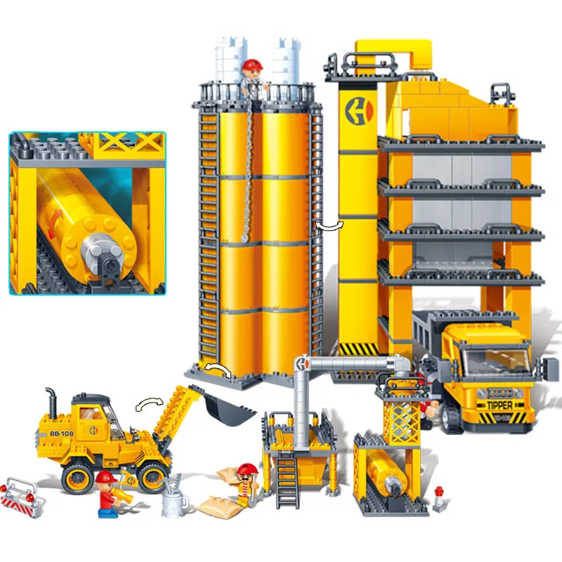 

808pcs assemble construction engineering concrete truck building block model small particle bricks educational toys for children