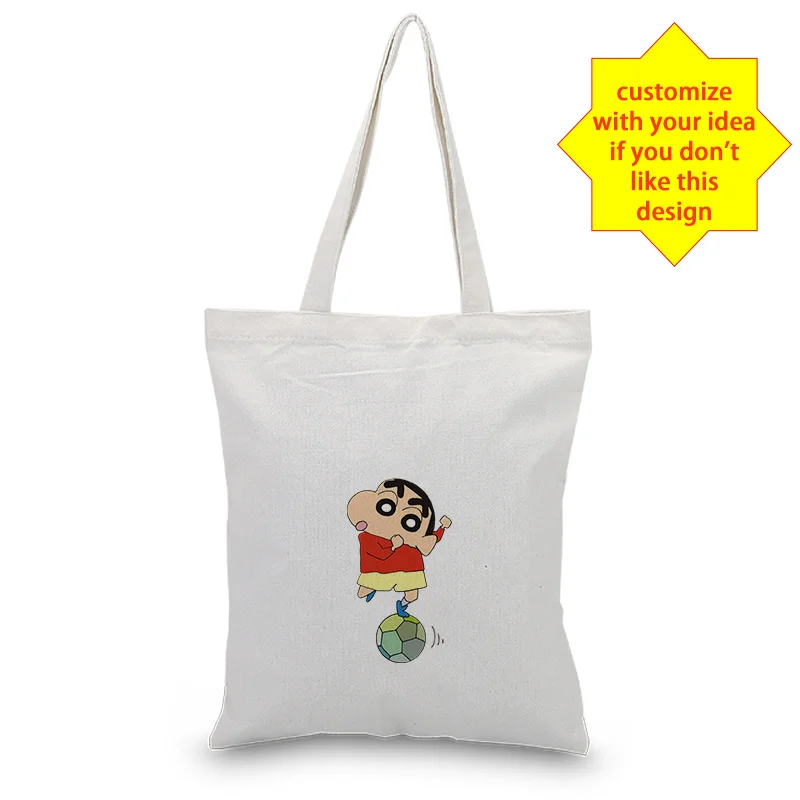 

Crayon Shin-chan Canvas Tote Bag Text DIY Custom Print Logo Handbag Daily Use Shopping Bag Eco Reusable Recycle