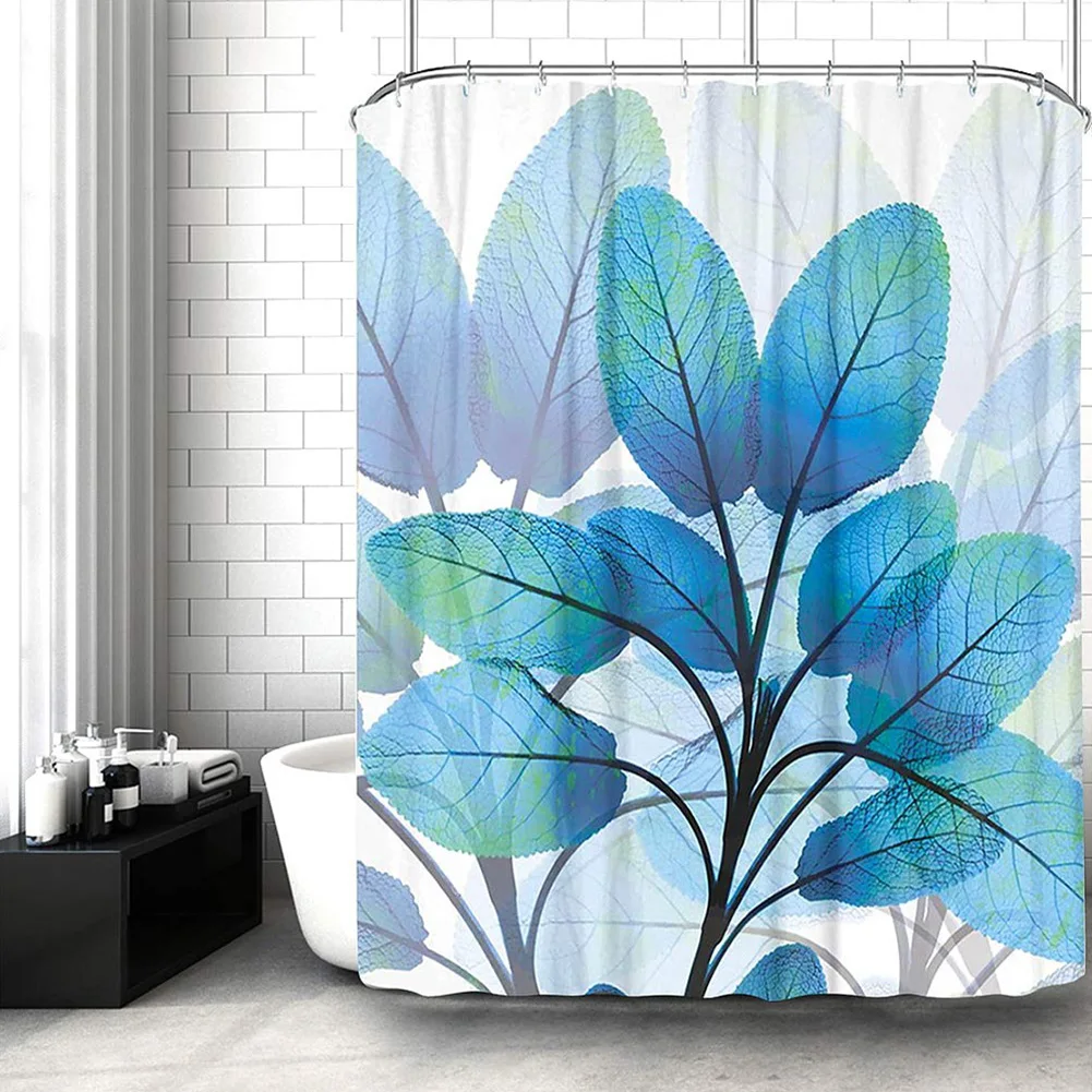 With Hooks Waterproof 3D Washable Printed Accessories Mould Resistant Decoration Bath Polyester Eco Friendly Leaf Shower Curtain