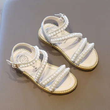 

Girls Pearl Rhinestone Sandals Princess Shoes Beach Shoes Summer Fashion Wild Princess Dress Sandals Beach Pearl Crystal S4